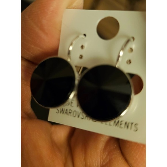 New! Black Round Swarovski Element Earrings. Gothic. Dangle. Work. Simple. - Picture 5 of 7